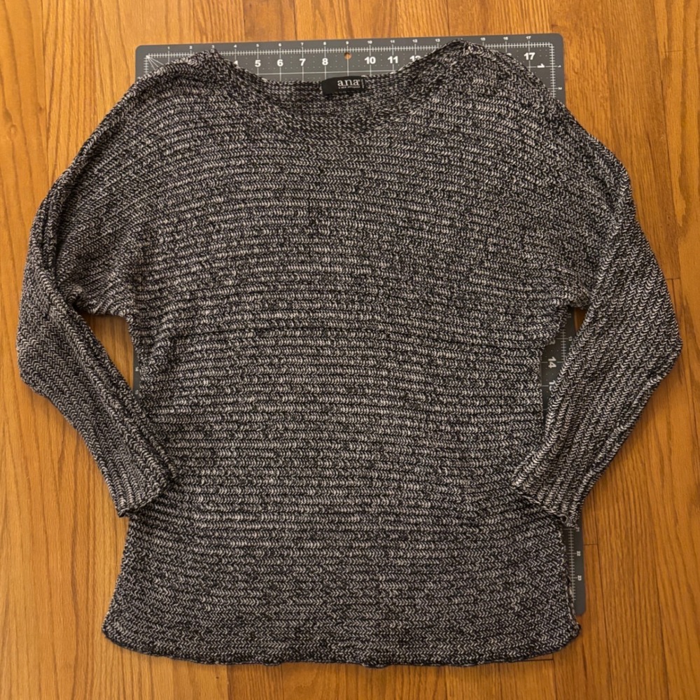 ANA A New Approach Womens Petite Black White Marled Textured Knit Sweater P - Picture 5 of 5